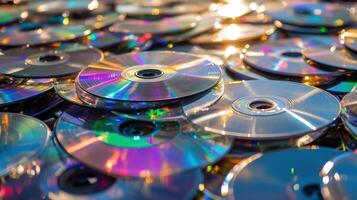 Colorful stack of CDs in a chaotic pile photo