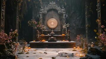 Beautiful esoteric and mystical altar for meditation photo