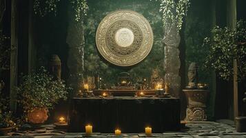 Beautiful esoteric and mystical altar for meditation photo