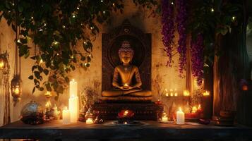 Beautiful esoteric and mystical altar for meditation photo