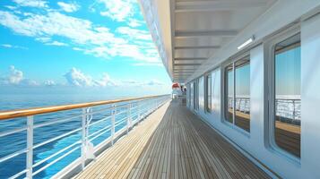 The expansive and pristine deck of a cruise ship photo