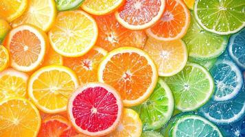 Colorful rainbow citrus fruit design background. photo