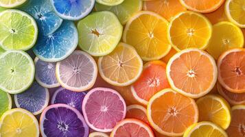 Colorful rainbow citrus fruit design background. photo
