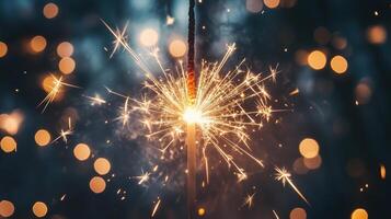 Fireworks and sparklers glowing in the night sky. photo