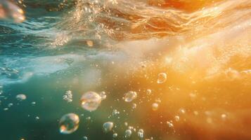 Abstract iridescent underwater swimming in the sun. photo