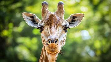 Closeup of a giraffe portrait at the zoo. photo