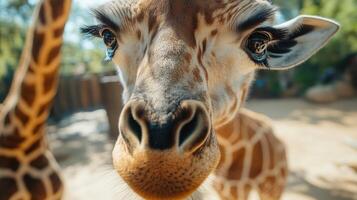 Closeup of a giraffe portrait at the zoo. photo