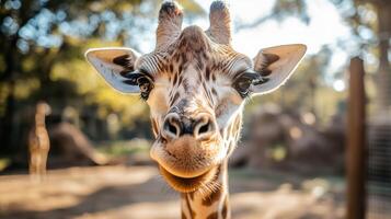 Closeup of a giraffe portrait at the zoo. photo