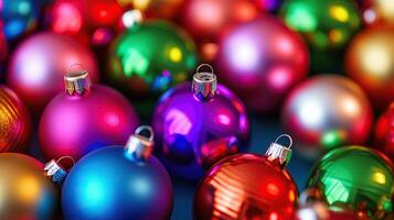 Colorful Christmas ornament balls abstract background. photo