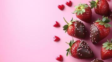 Chocolate covered strawberries. Decorative confection candy. photo