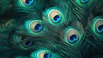 Closeup of Peacock Feathers, Detailed Plumage photo