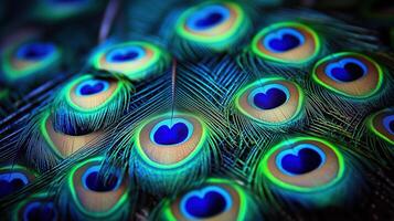 Closeup of Peacock Feathers, Detailed Plumage photo