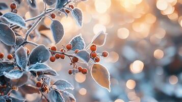 Closeup photograph of icy frost on tree branch photo