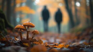 Close-up of mushrooms in an autumn forest photo