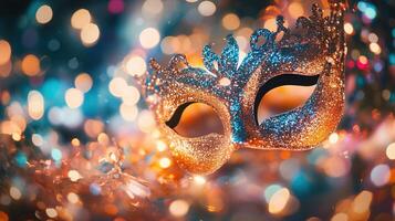 Close-up of a glittering masquerade mask photo