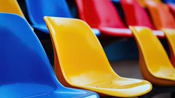 Close-up of colorful stadium seats in a row photo