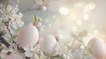 Pastel-colored Easter eggs with delicate blossoms photo