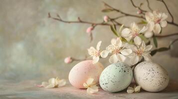 Pastel-colored Easter eggs with delicate blossoms photo
