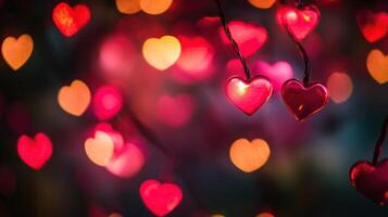 Red heart-shaped lights with motion blur photo