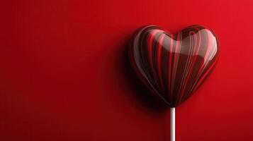 Sweet love. Chocolate heart candy lollipop on red background. photo