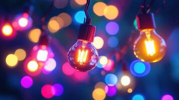 Abstract strand of color Christmas lights. photo