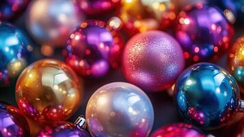 Colorful Christmas ornament balls abstract background. photo