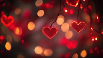 Red heart-shaped lights with motion blur photo