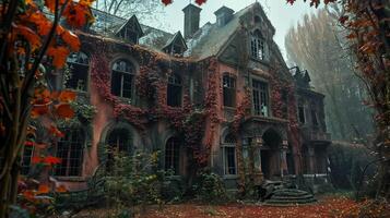 Abandoned mansion with broken windows photo