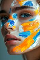 Portrait of a woman with abstract paint strokes photo