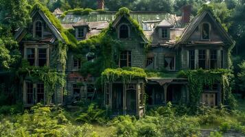 Abandoned mansion with broken windows photo