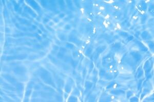 Bluewater waves on the surface ripples blurred. Defocus blurred transparent blue colored clear calm water surface texture with splash and bubbles. Water waves with shining pattern texture background. photo