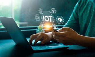 Smart Business IoT Leveraging the Internet of Things for Enhanced Efficiency, Real Time Analytics, Transformative Growth, Improved Operational Performance, Innovative Solutions, Global network photo