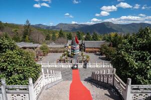 Scenery view of Jade Water Village a home to Naxi's people in Yulong Naxi Autonomous County, Lijiang, China. photo