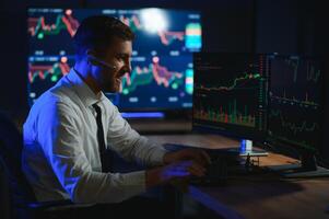 Financial Analysts and Day Traders Working on a Computers with Multi-Monitor photo