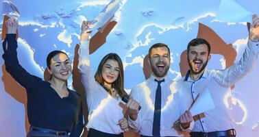 Group of business people smiling on camera. Fron View photo