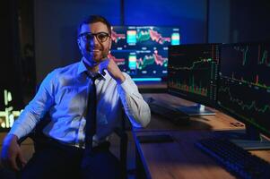Financial Analysts and Day Traders Working on a Computers with Multi-Monitor photo