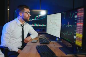 Financial Analysts and Day Traders Working on a Computers with Multi-Monitor photo