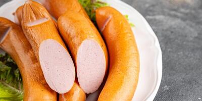 sausages meat pork or chicken, turkey fresh meal food snack on the table copy space food background rustic top view photo