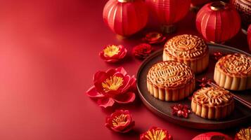 Mid Autumn Festival composition with red lanterns photo