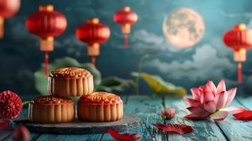 Traditional Mid Autumn Festival banner with moon photo