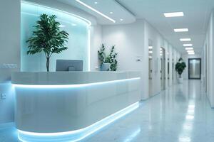 Modern reception desk in a medical center. Generated by artificial intelligence photo