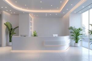 Modern reception desk in a medical center. Generated by artificial intelligence photo