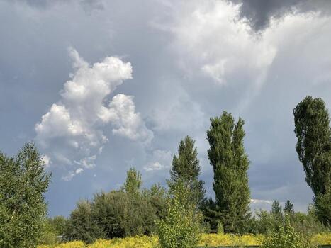 tormenta nubes antes de relámpago y lluvia foto