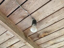 An old lamp hangs under the roof photo
