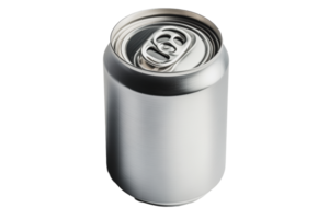 A close-up of a silver aluminum can resting on a surface in a well-lit environment png