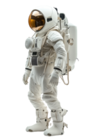 Astronaut in white spacesuit on lunar surface, cut out - stock . png