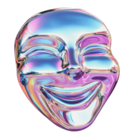 Colorful glass mask displaying a joyful expression with iridescent sheen png