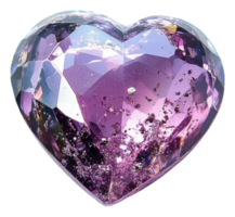 Sparkling purple heart-shaped crystal on display, cut out - stock . png