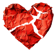 Crumpled red heart symbolizing heartbreak, cut out - stock . png