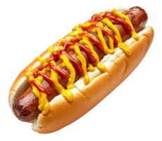 Hot dog with mustard and ketchup on a bun, cut out - stock . png
